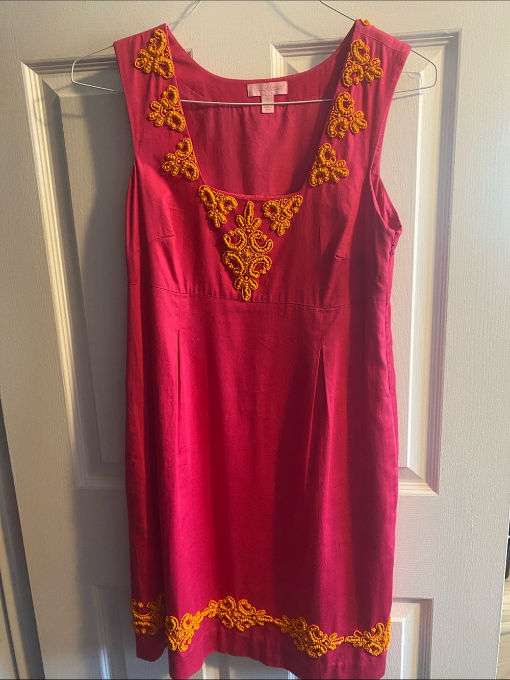 Lilly Pulitzer Hot Pink Midi Dress with orange Embellishment